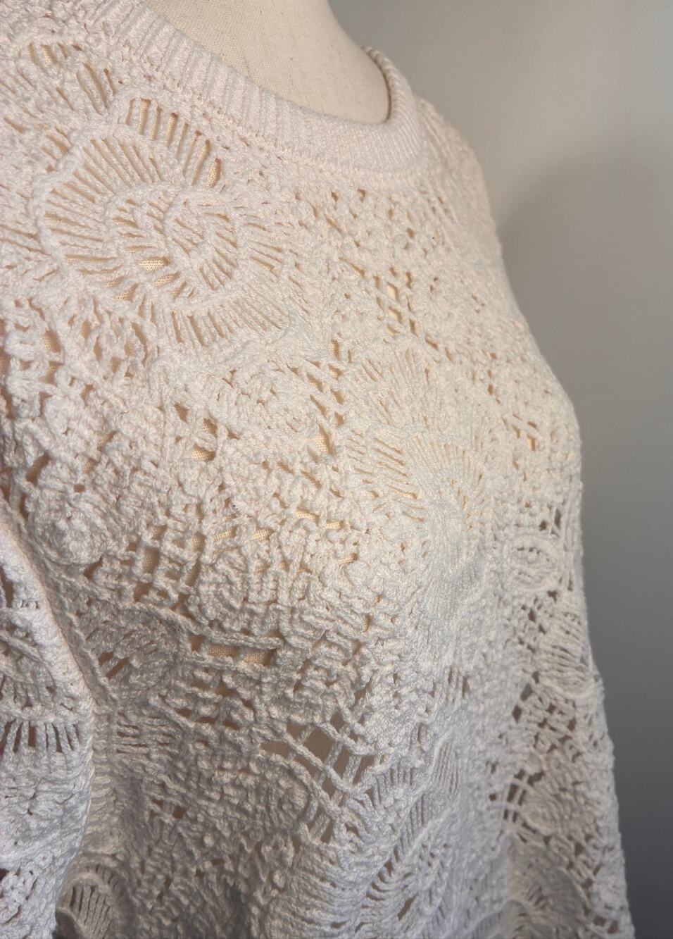 Abercrombie & Fitch Women's Floral Crochet Knit Short Sleeve Sweater Cream NWT